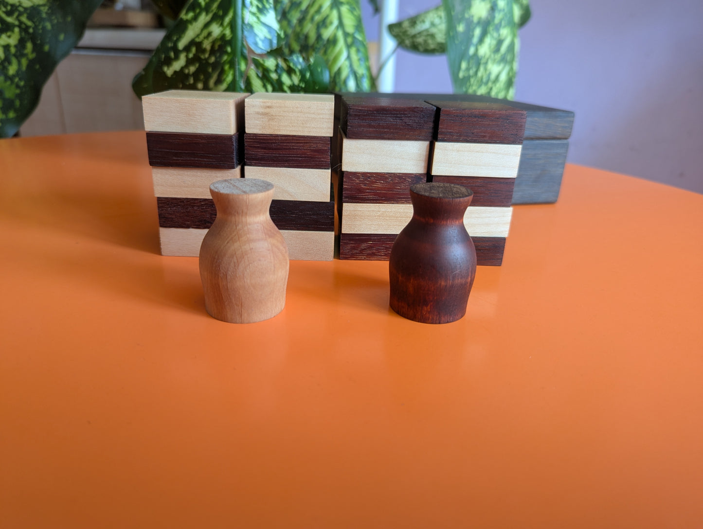Handmade Wooden Volterra game set. Sucupira wood and Maple wood.