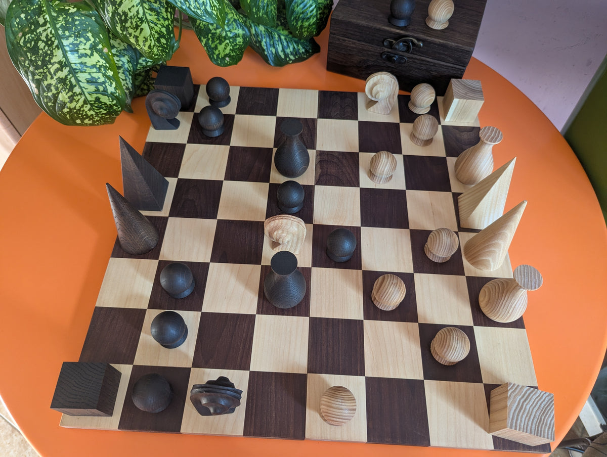 Handmade wood abstract geometric chess set
