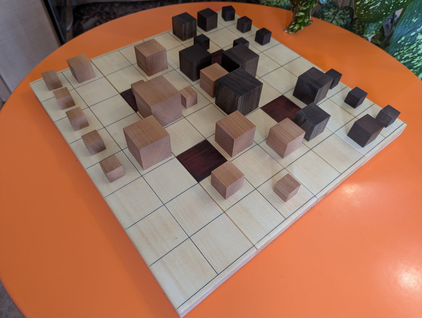 Abstract Cubic Arimaa set. Handmade foldable wooden game set
