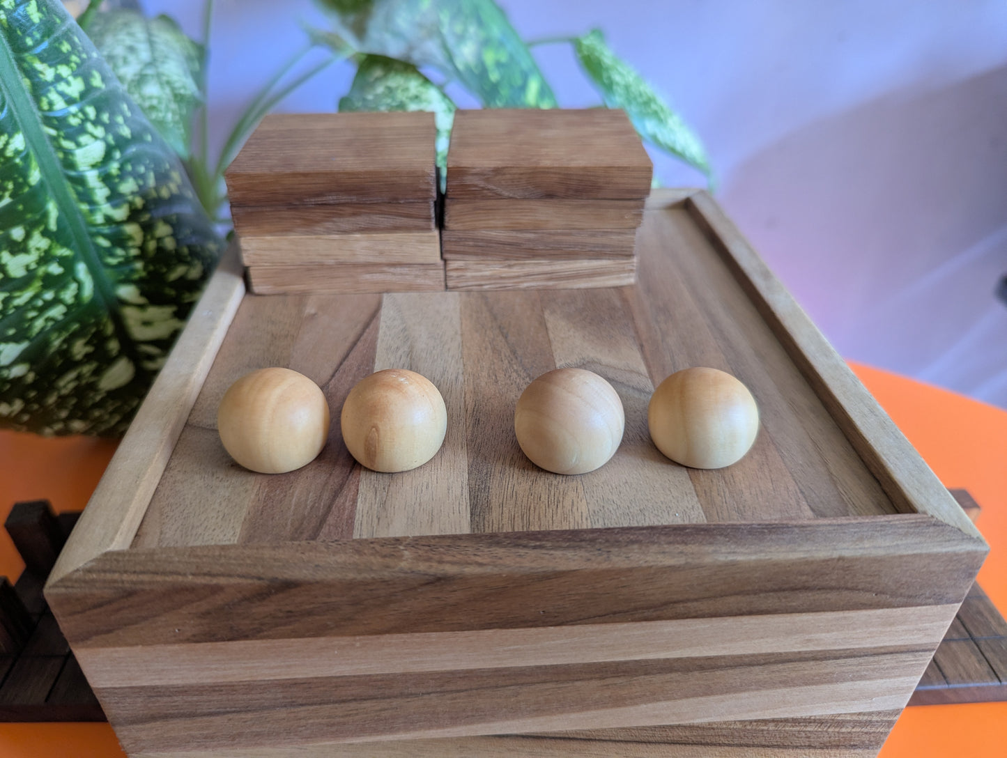 Cubic Onitama wooden game set. Hardwood wood tiles. Martial arts game.