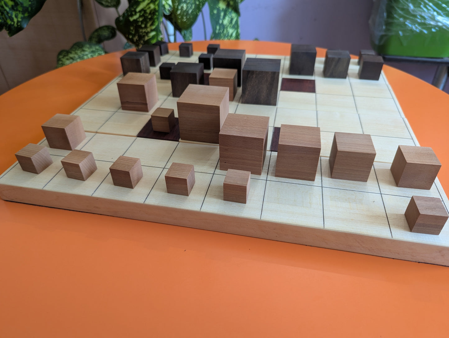 Abstract Cubic Arimaa set. Handmade foldable wooden game set