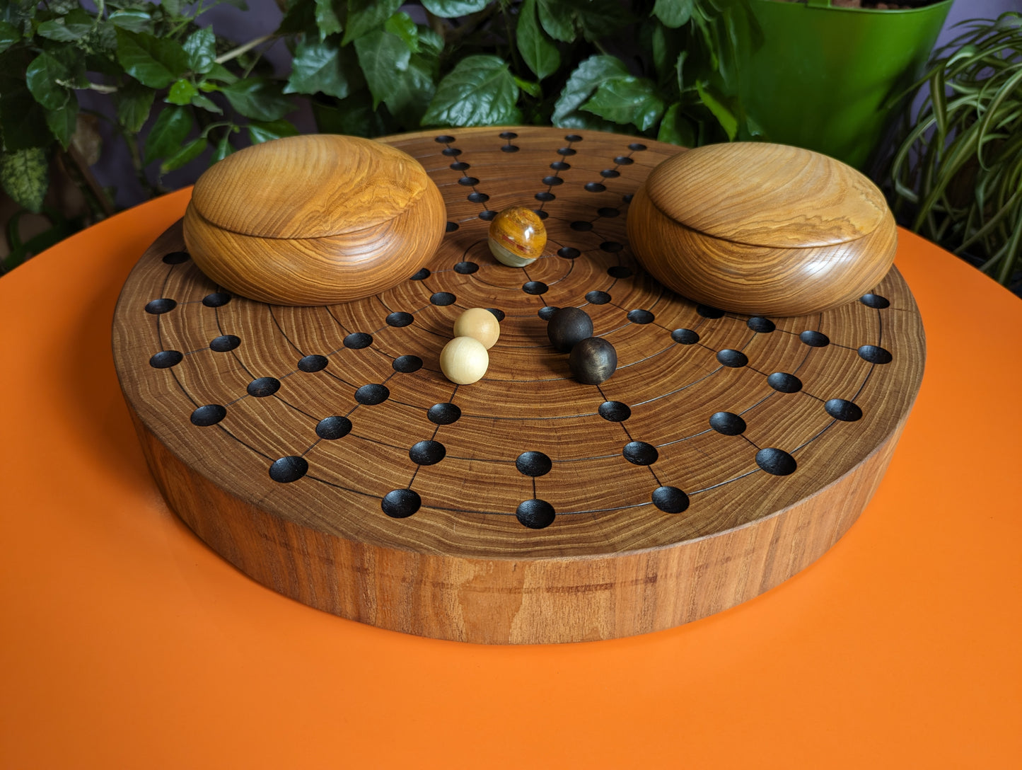 Handmade Fidchell game set. 18.75" round solid elm board