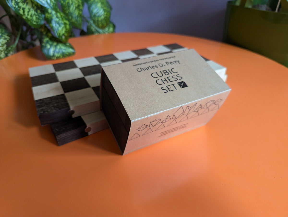 Cubic Chess Set by Charles O. Perry. Handmade wooden reproduction