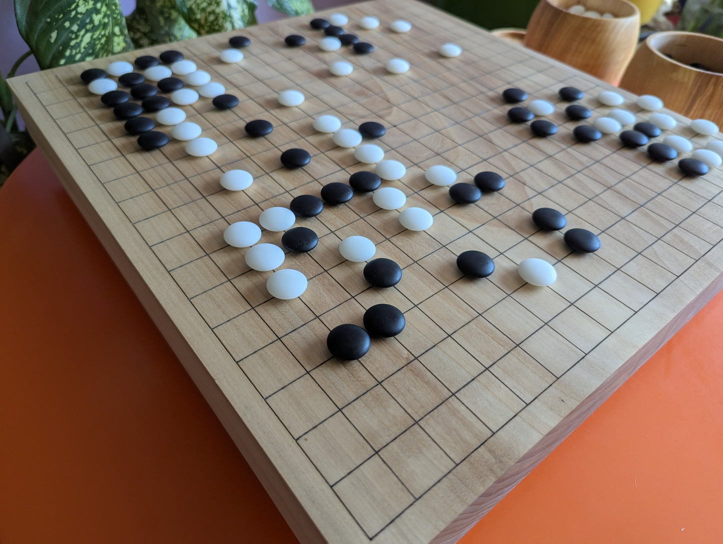 Full Goban solid wood hand carved 19x19 game Go board. Hardwood board
