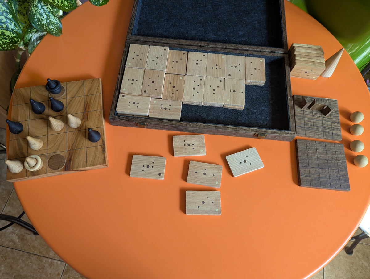 Wooden Onitama game set. Hardwood wood tiles. Martial arts game.