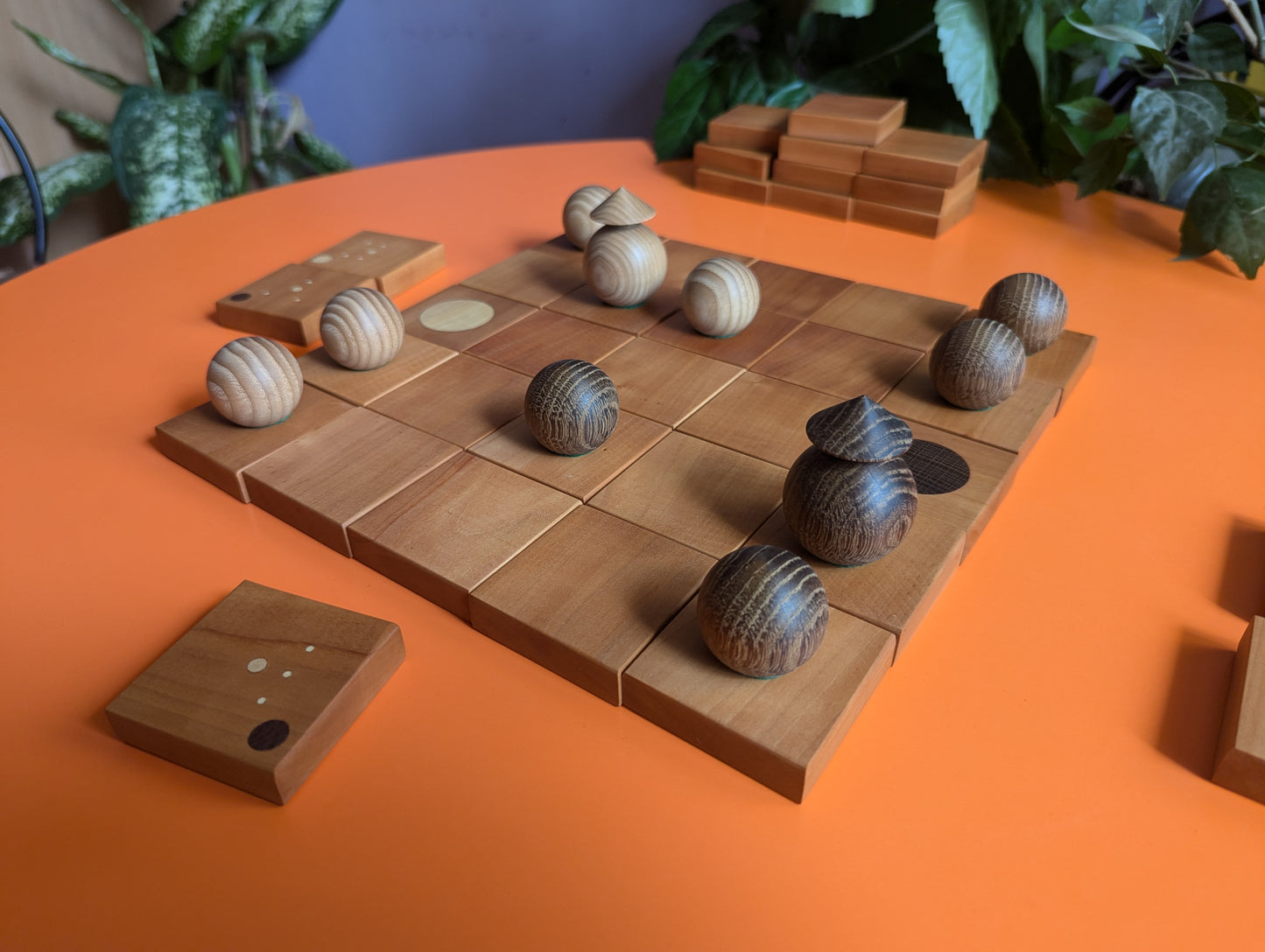 Onitama wooden game set. Pear wood tiles. Martial arts game.