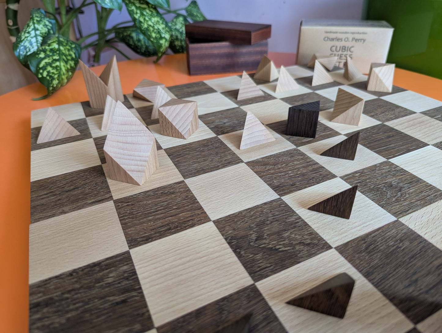 Cubic Chess Set by Charles O. Perry. Handmade wooden reproduction