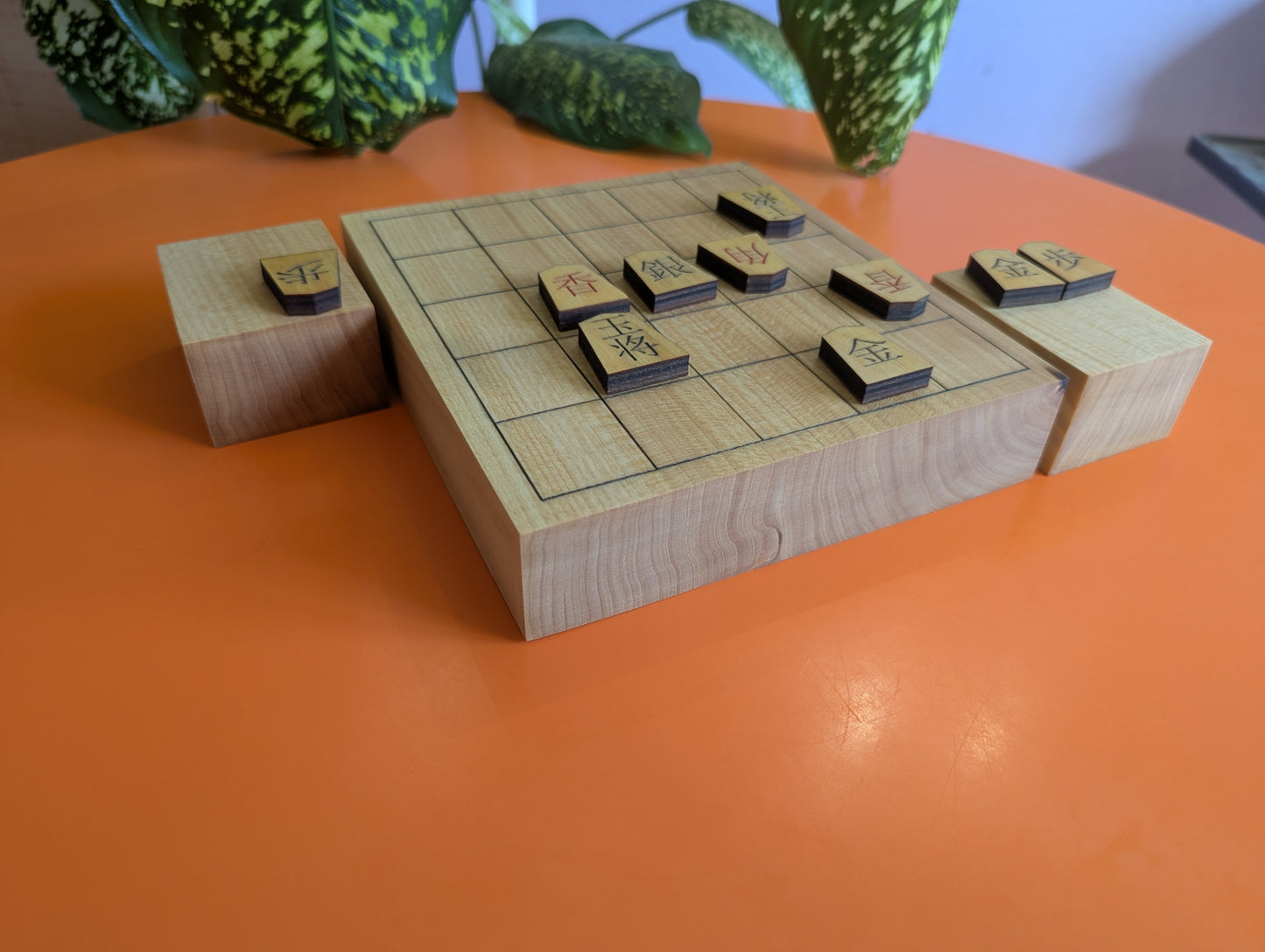 Minishogi & Kyoto shogi set. Thick solid Walnut board. Handcarved thin lines