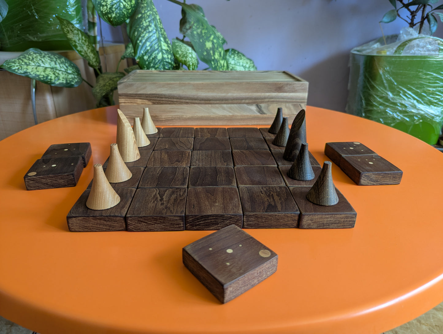 Onitama wooden game set. Hardwood wood tiles. Martial arts game.