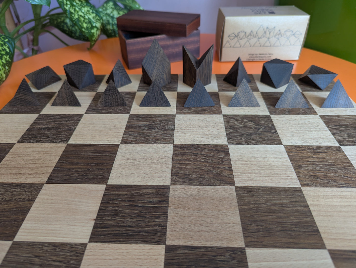 Cubic Chess Set by Charles O. Perry. Handmade wooden reproduction