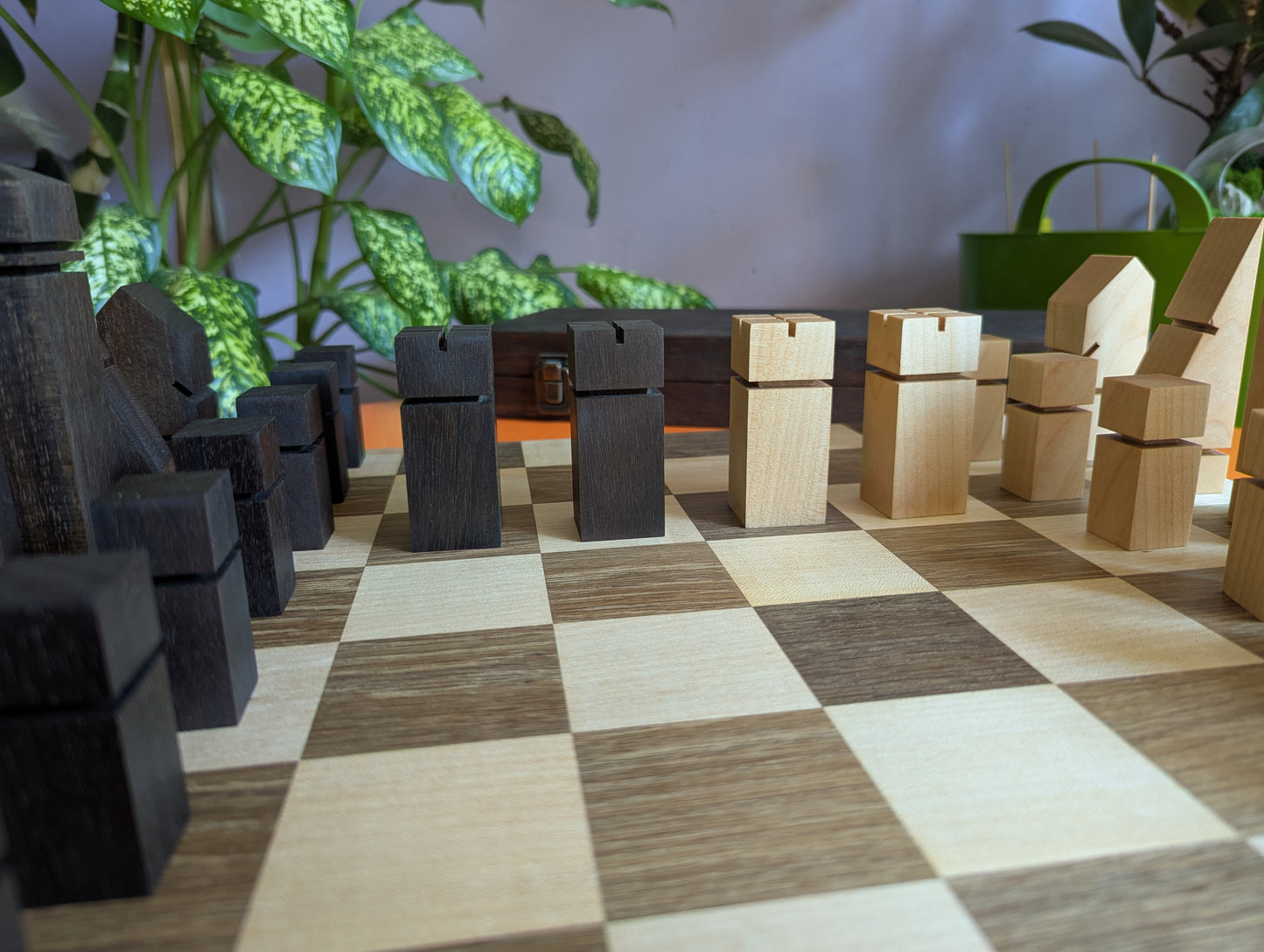 Mid-Century Modern Chess Set. Handmade wooden chess