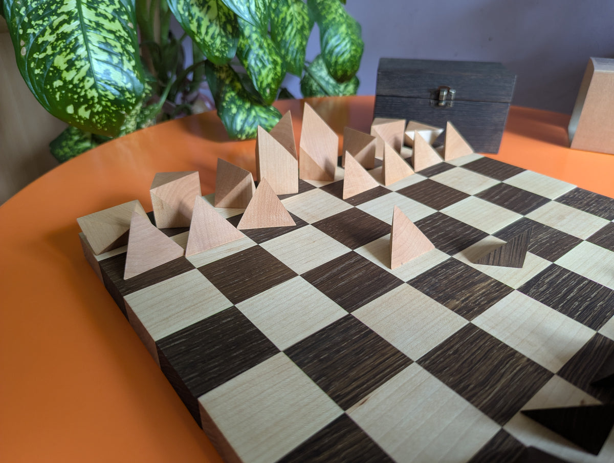 Cubic Chess Set by Charles O. Perry. Handmade wooden reproduction