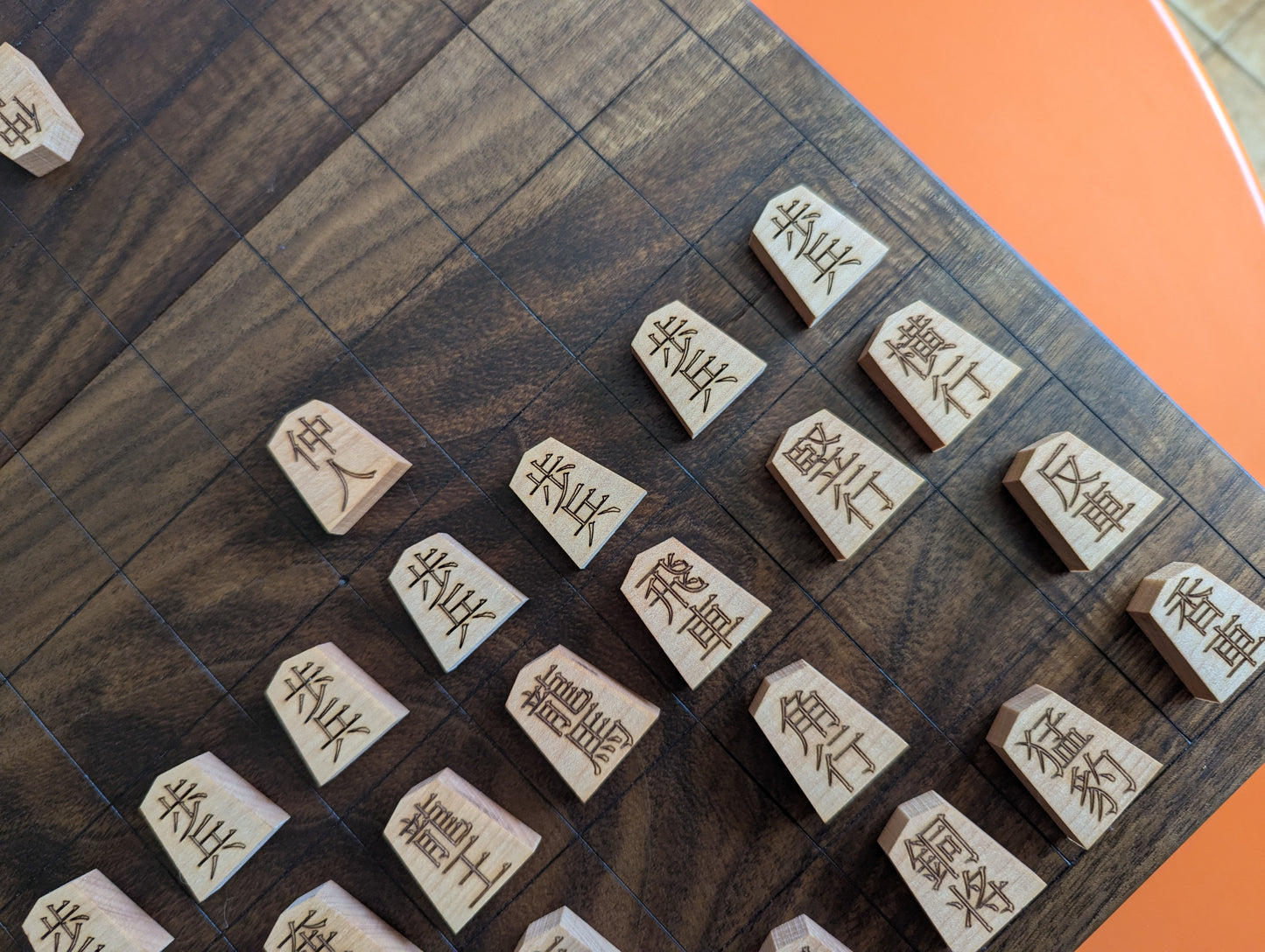 Chu Shogi game set. Foldable Handmade solid walnut Middle Shogi with thick maple pieces. Traditional Japanese games.
