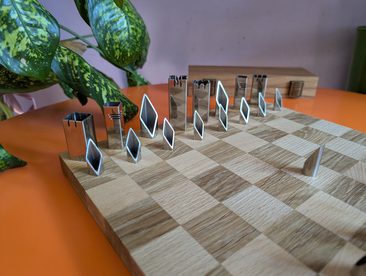 2.3" King Handmade Stainless Steel Chess Set. Square vs Round