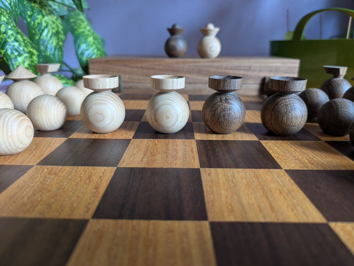 Modern minimalist chess set, 2022, Ukraine. Handmade wooden chess