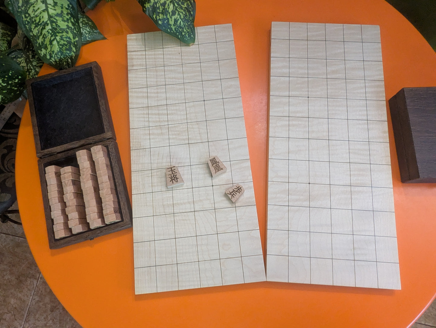 Foldable Chu Shogi game set. Handmade borderless solid Maple Middle Shogi