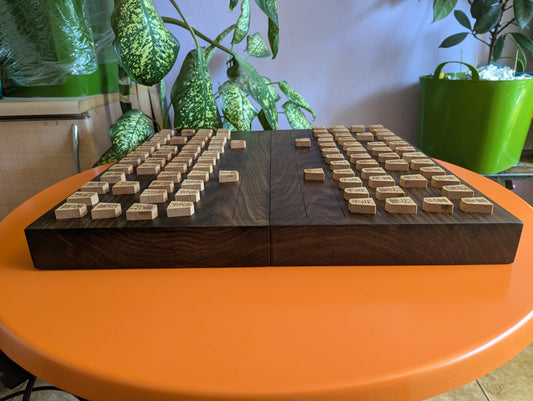 Chu Shogi game set. Foldable Handmade solid walnut Middle Shogi with thick maple pieces. Traditional Japanese games.