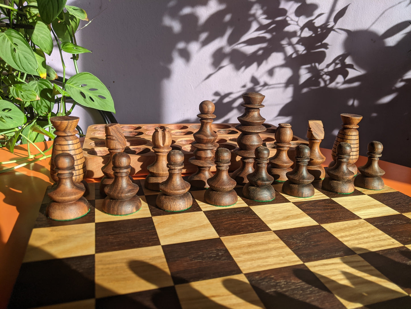 Early English Chess Set. Handmade. Walnut & Maple wood