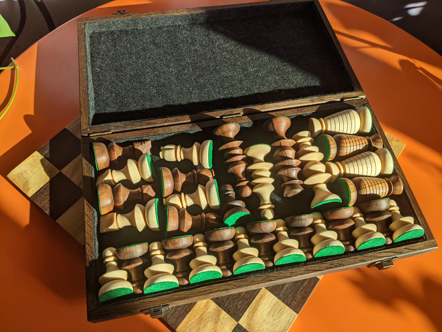 Early English Chess Set. Handmade. Walnut & Maple wood